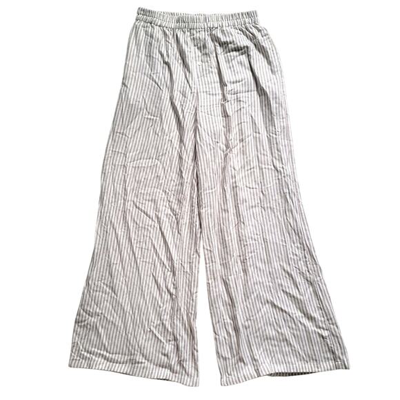 Sincerely Jules Womens M Beige White Pinstripe Wide Leg Casual Pants PJ Fleece - Picture 1 of 4